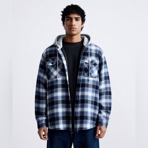 Men’s Wrangler Flannel Shirt Jacket with Hood Large